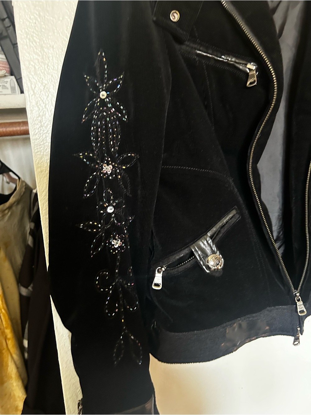D&G Black Moto-Style Jacket with Embellished Sleeves - Picture 2 of 4